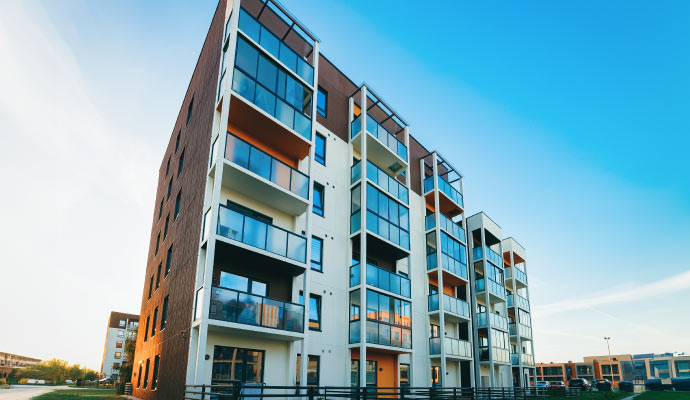 Modern hotel building with large windows