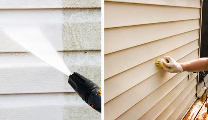 Collage of pressure and soft washing on different surfaces