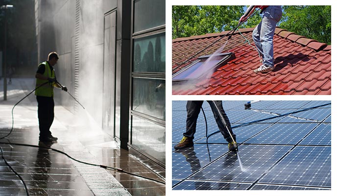 Collage of pressure and soft washing