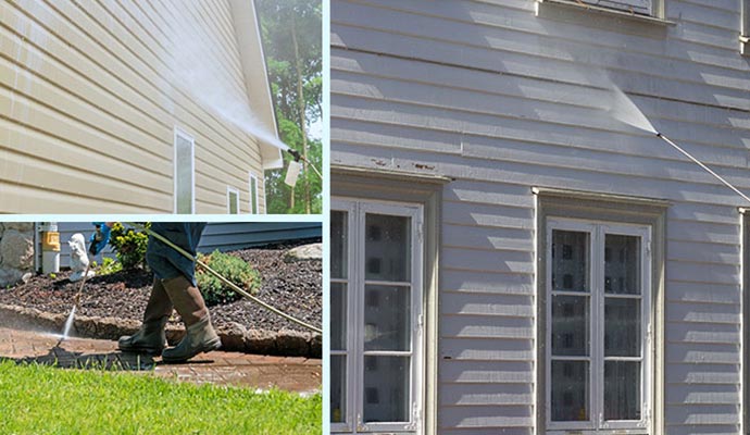 Collage of pressure washing in places